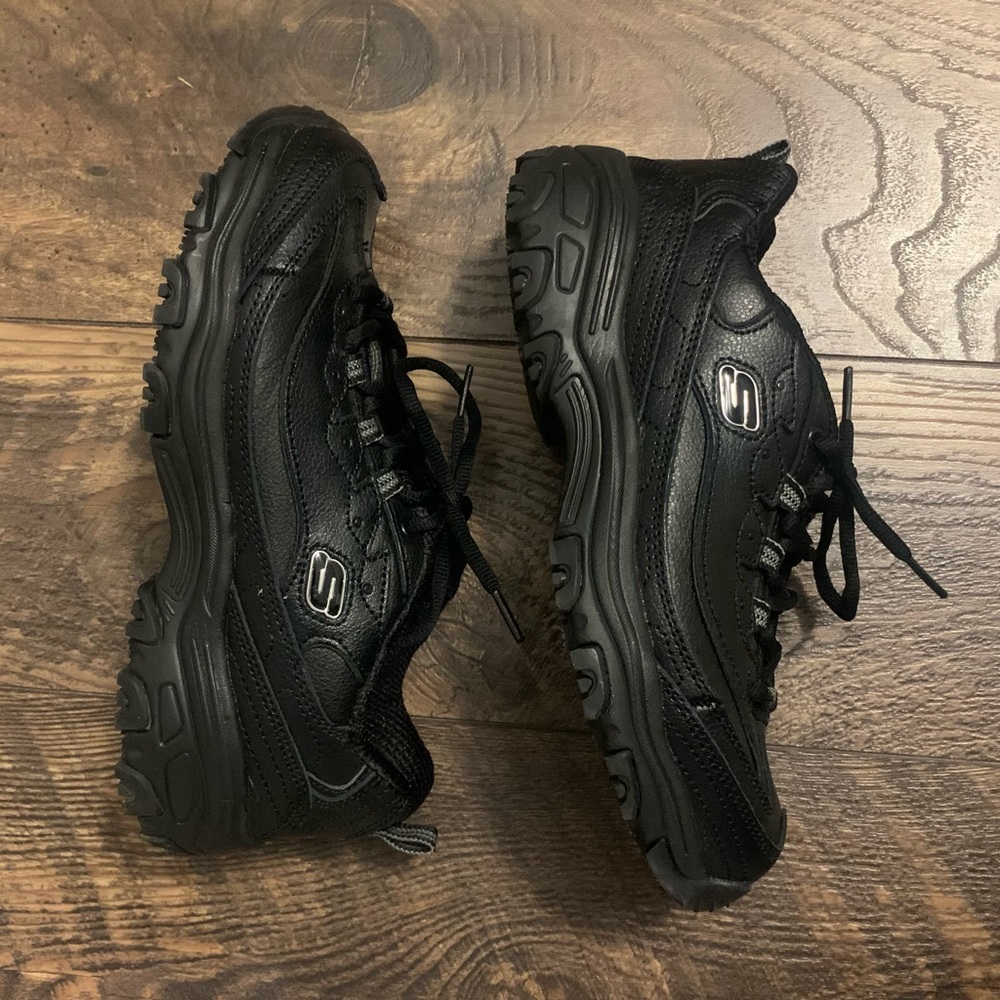 Skechers Black Leather Anti-Slip Wide Work Shoe